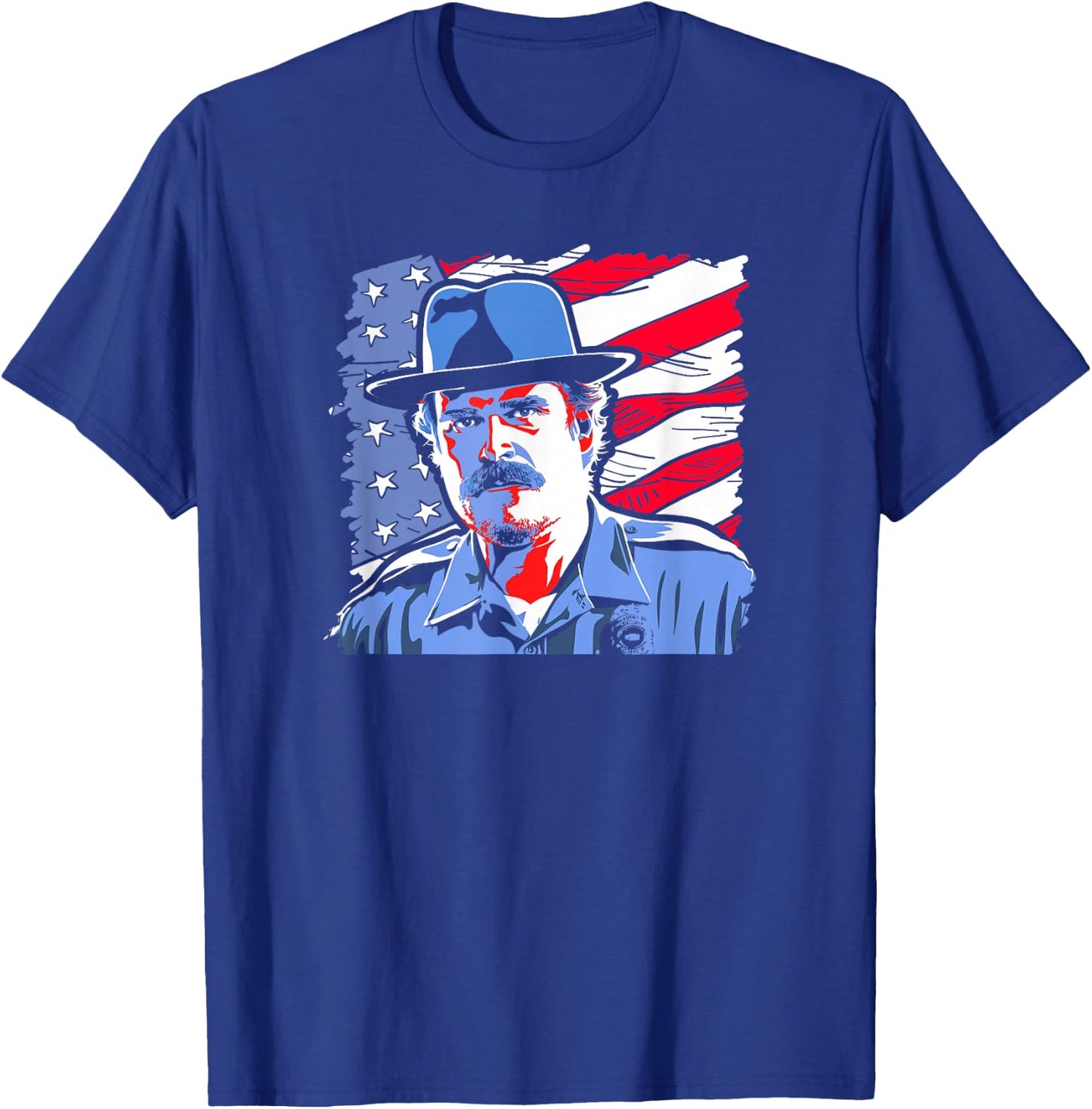 Stranger Things Jim Hopper Poster USA Flag Americana T-Shirt - T-Shirt | Royal
