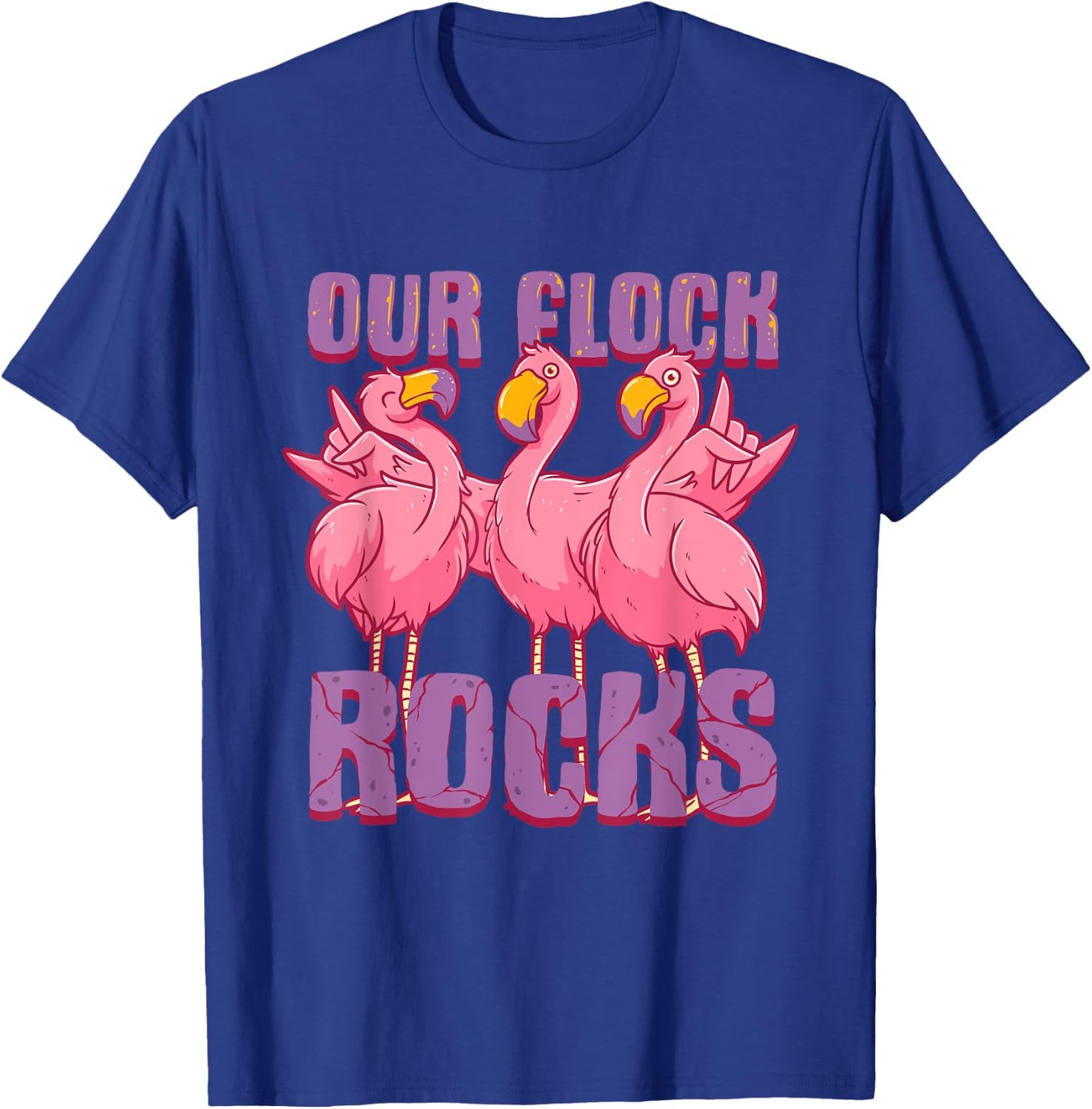 Our Flock Rocks Funny Flamingo Family Vacation Matching T-Shirt - T-Shirt | Royal