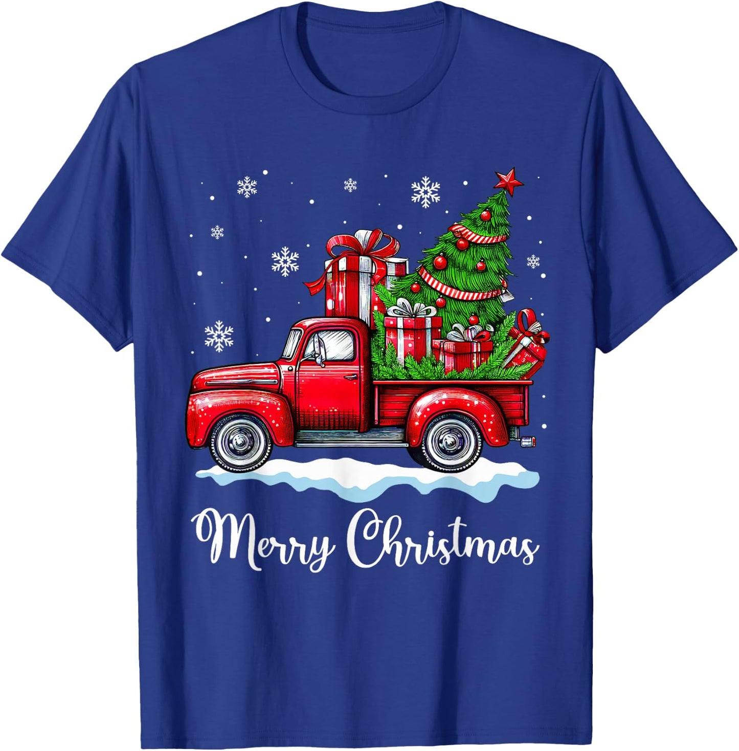 Vintage Merry Christmas Red Truck Funny Xmas Tree Boys Men T-Shirt - T-Shirt | Royal