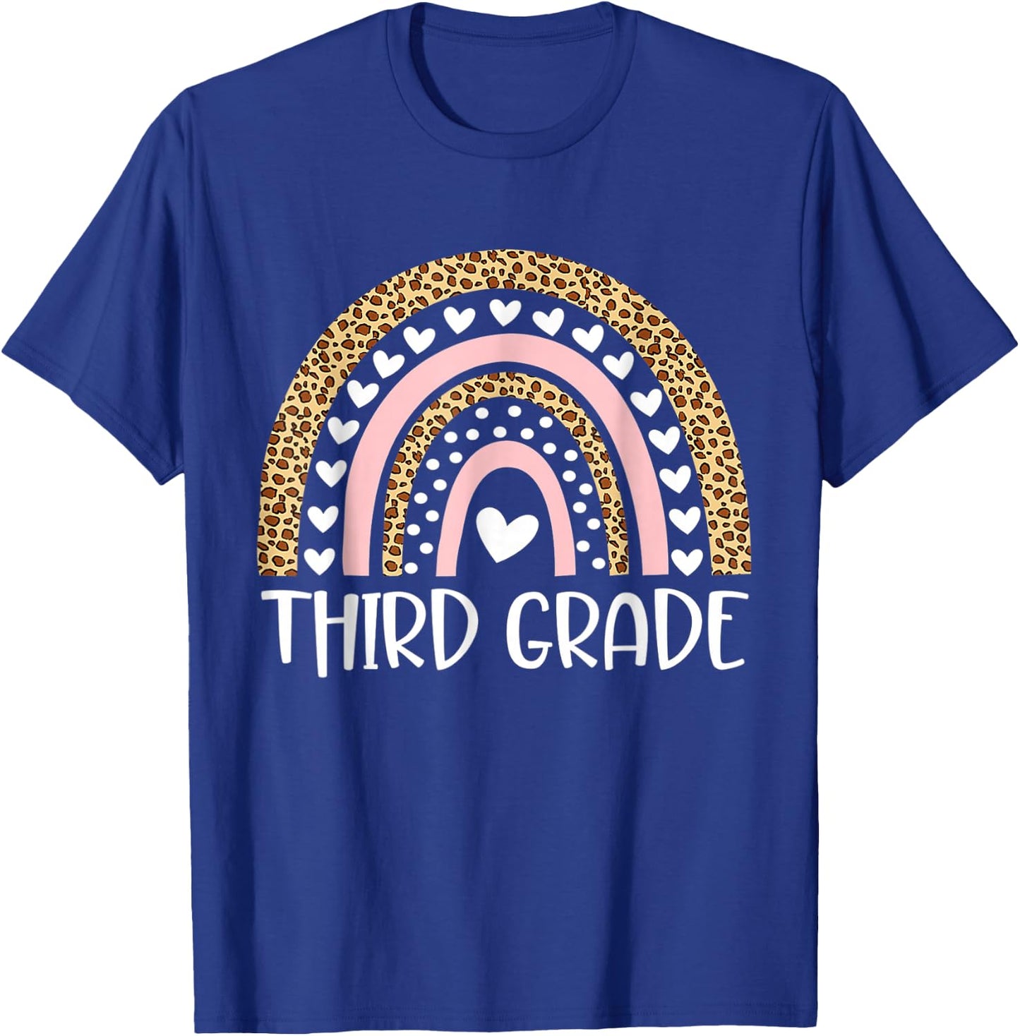 Third Grade Leopard Rainbow Back To School Teacher T-Shirt - T-Shirt | Royal