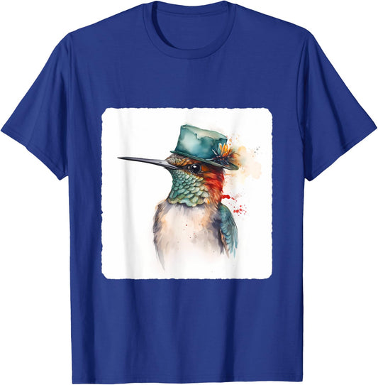 A Hummingbird Wearing A Hat. Hummingbird Donning A Hat, Bird T-Shirt - T-Shirt | Royal