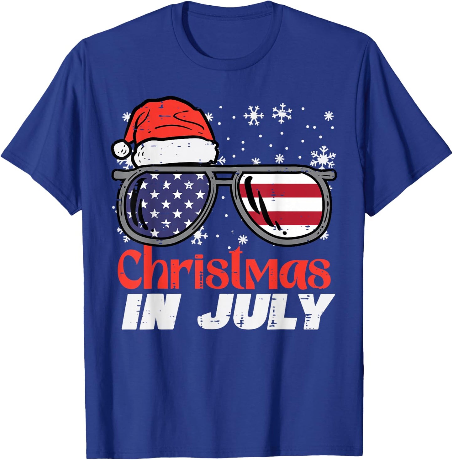 Christmas In July US Flag Santa Patriot Men Women Kids Boys T-Shirt - T-Shirt | Royal