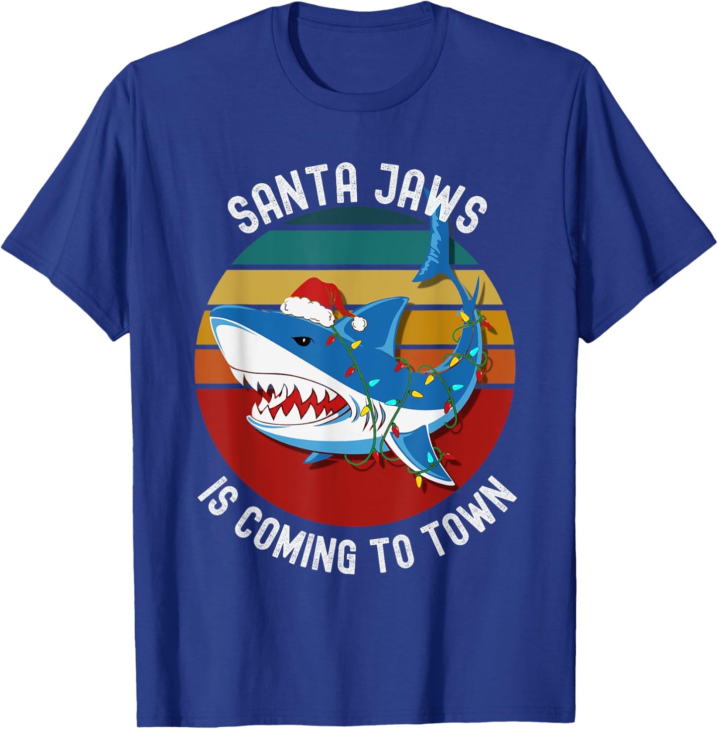 Santa Jaws Christmas Shark Lights Funny Men & Kids T-Shirt - T-Shirt | Royal