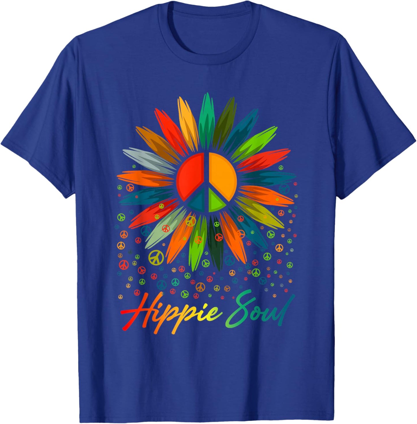 Hippie Soul Funny Peace Sign Daisy Flower Hippies Art Lovers T-Shirt - T-Shirt | Royal
