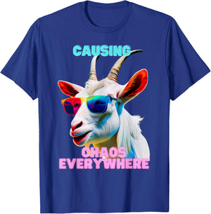 Causing Chaos Everywhere, exciting, Funny and Crazy Goat T-Shirt - T-Shirt | Royal
