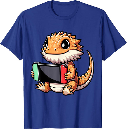 Cute Bearded Dragon Gamer - Funny Video Game Lizard T-Shirt - T-Shirt | Royal