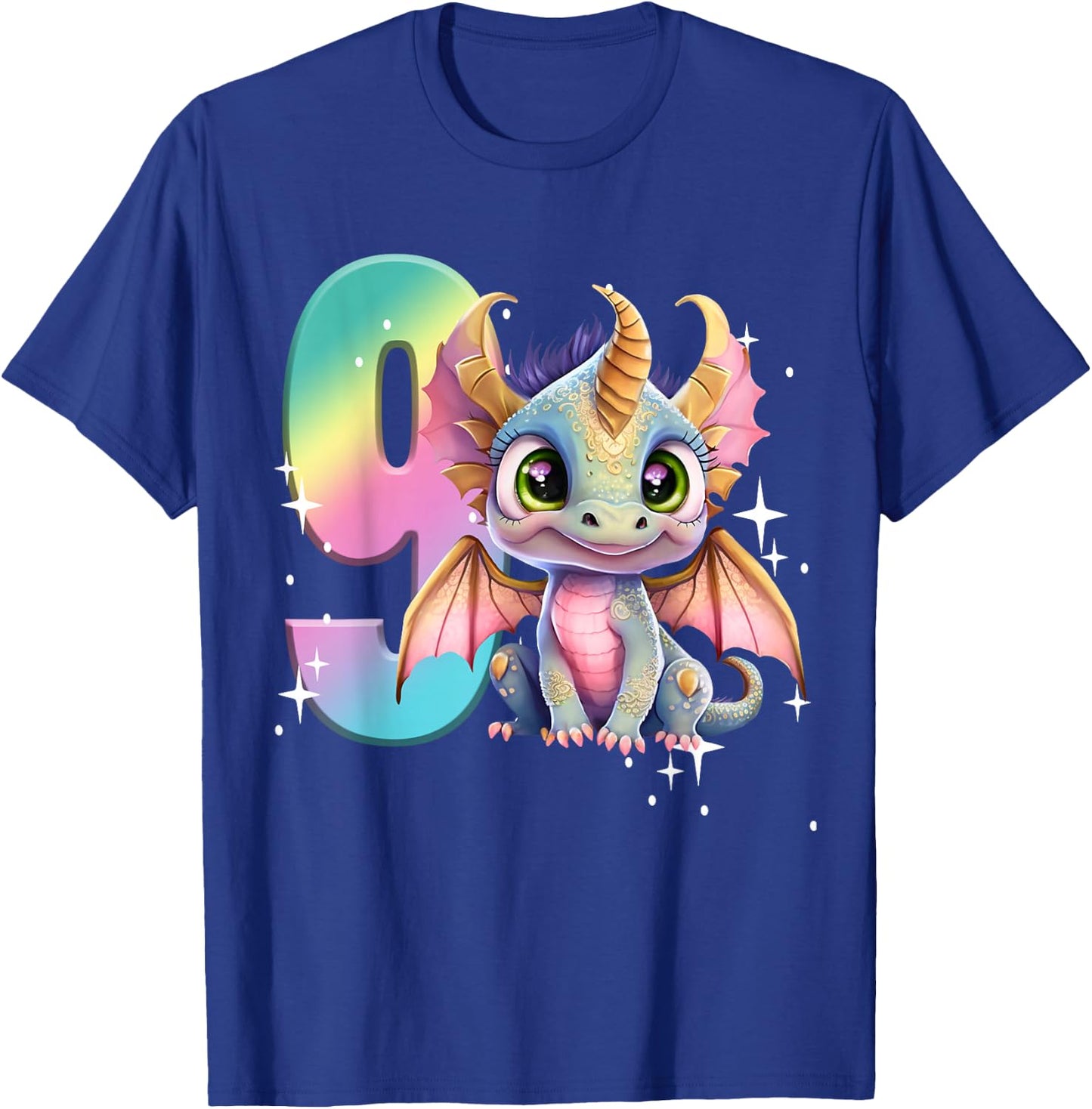 9th Birthday Shirt Dragon Party Rainbow Girl Dragon Nine 9 T-Shirt - T-Shirt | Royal