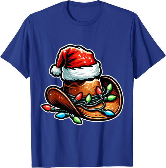 Cowboy Santa Hat Xmas Reindeer Rodeo Christmas In Texas T-Shirt - T-Shirt | Royal