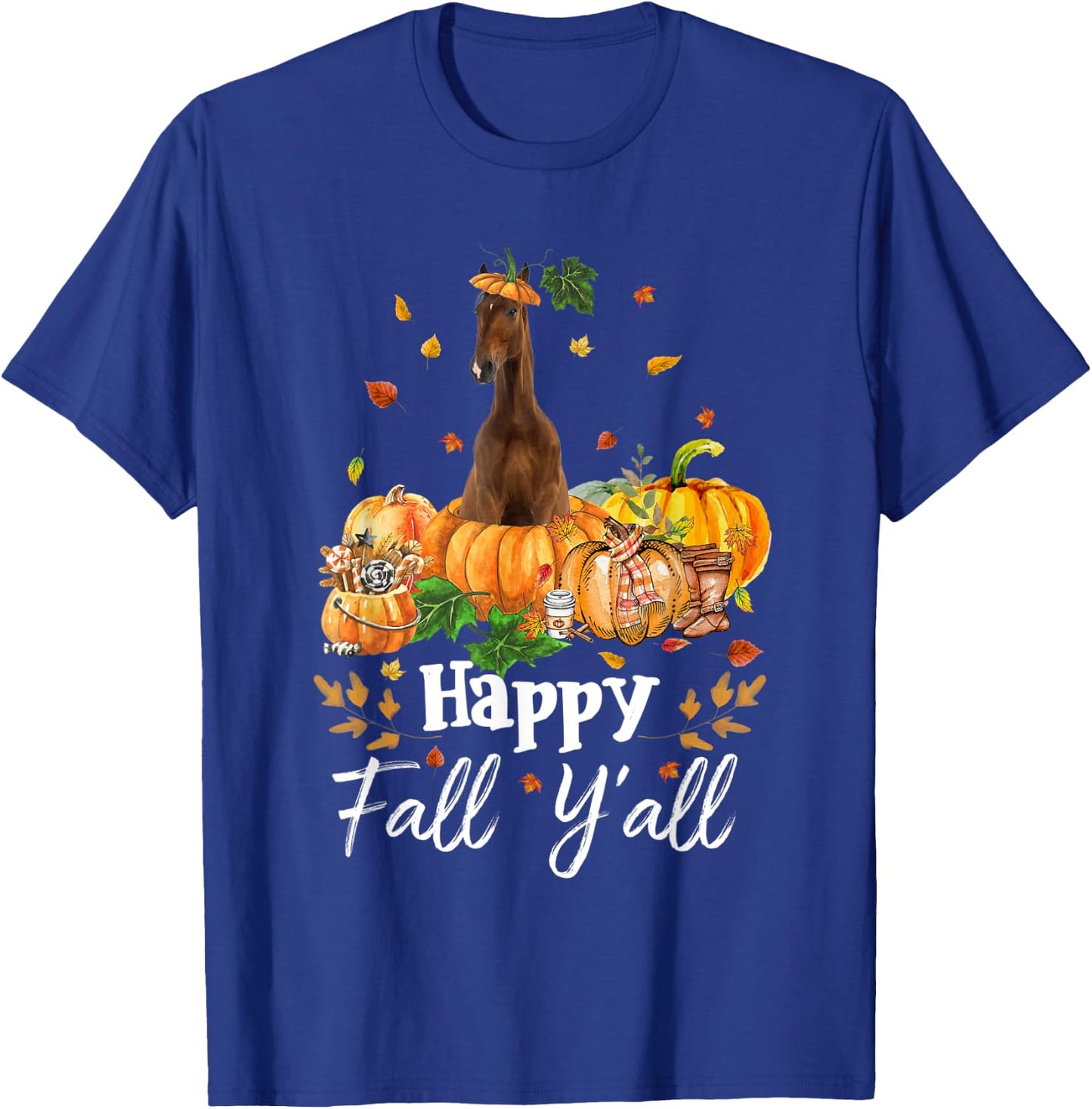 Happy Fall Y'all Horse Thanksgiving Horse Lover Halloween T-Shirt - T-Shirt | Royal
