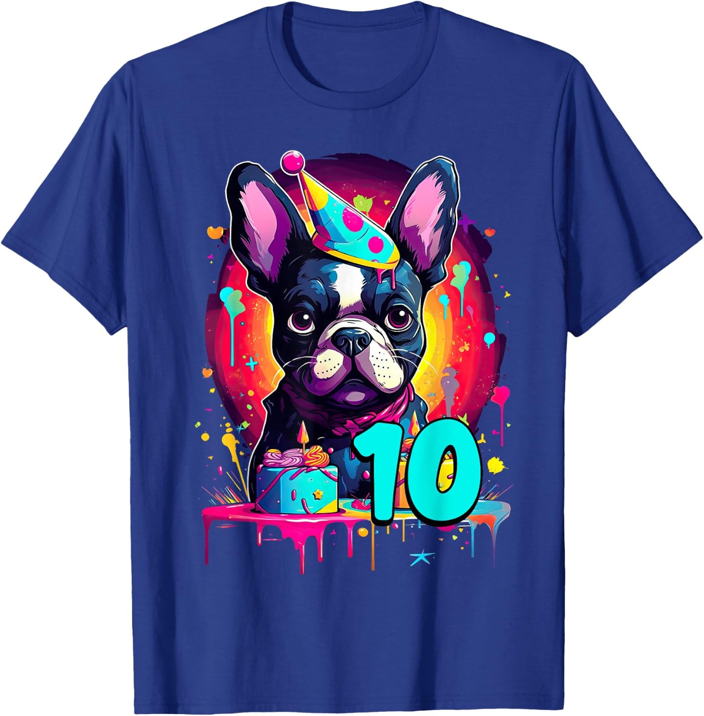 French Bulldog Dog 10th Birthday Themed Party 10 Years Old Men Women Girls Kids T-Shirt - T-Shirt | Royal