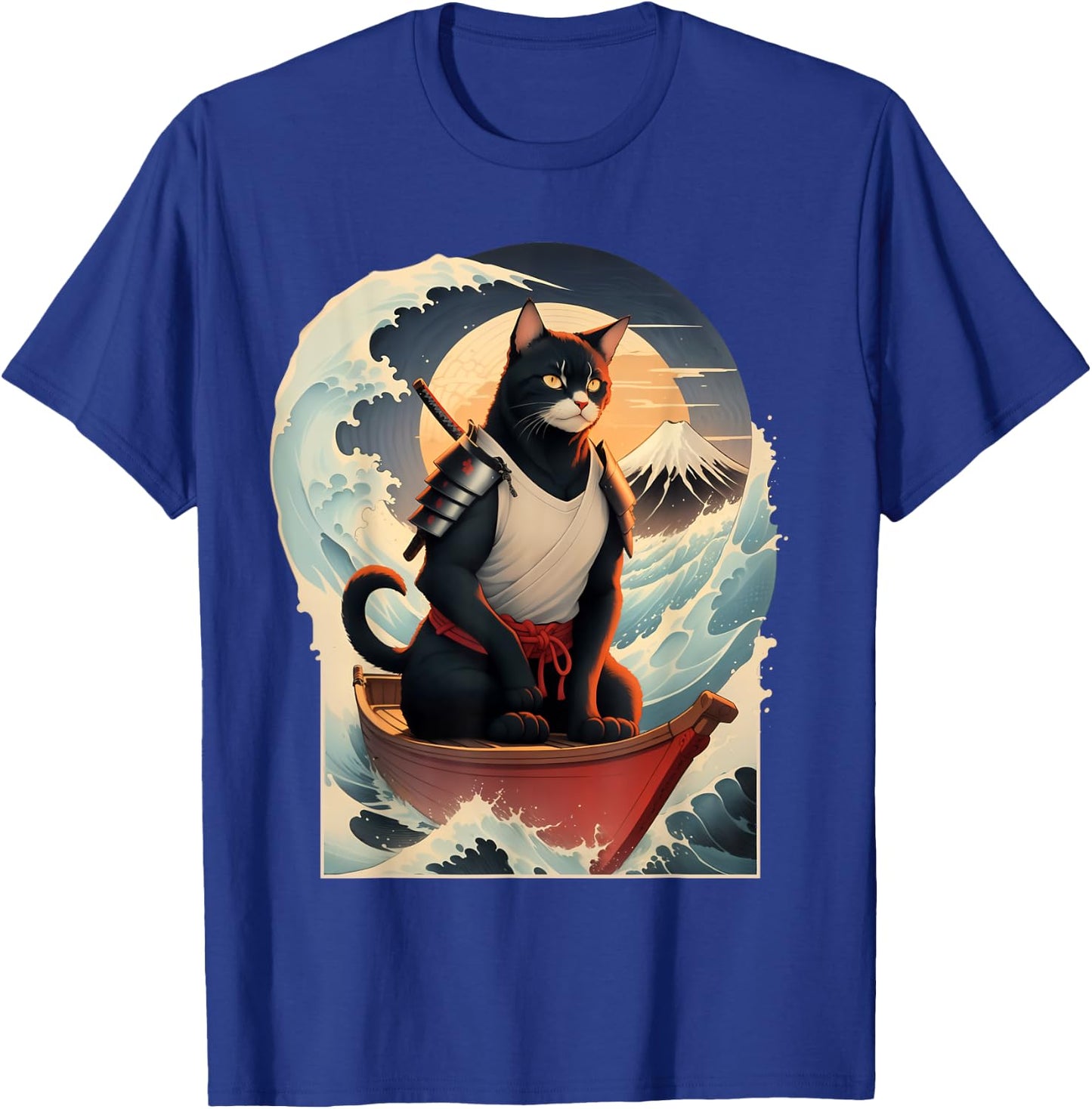 Japanese Samurai Cat Men Women Girls Kids T-Shirt - T-Shirt | Royal