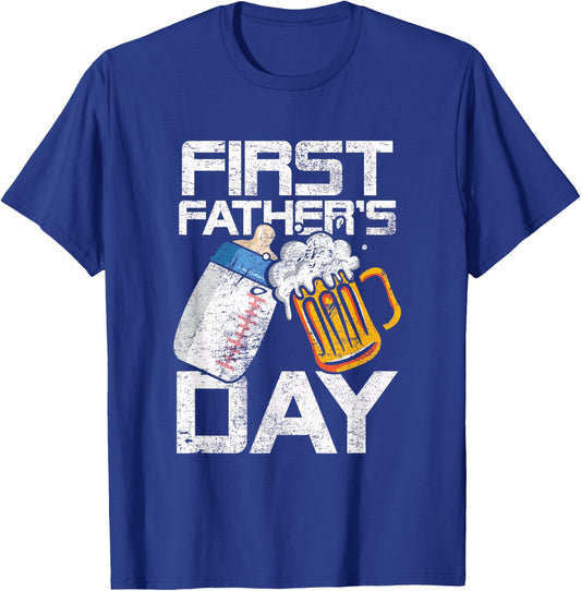 Beer Baby Bottle Daddy Dad Joke First Fathers Day Men Women T-Shirt - T-Shirt | Royal