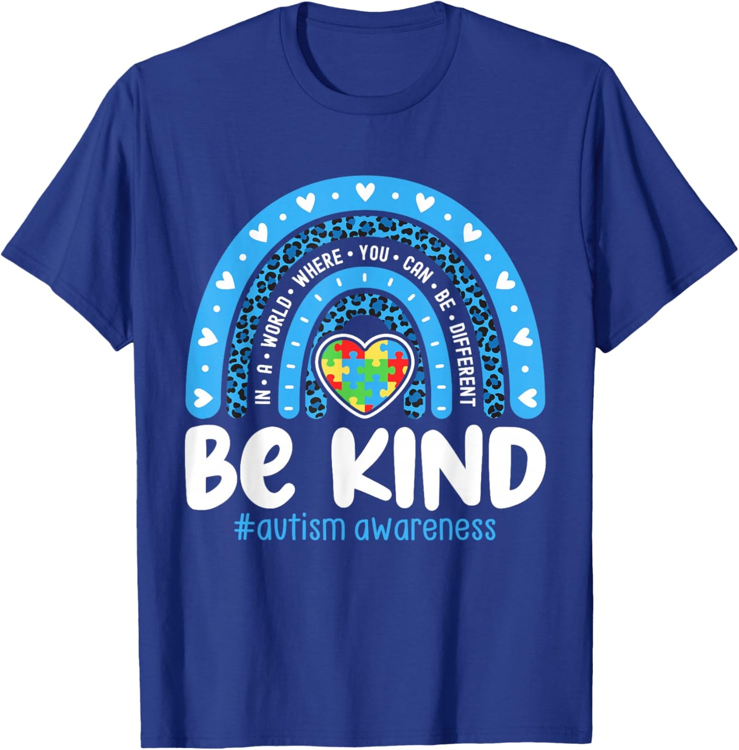 Autism Awareness Rainbow in April We Wear Blue Ribbon Autism Small T-Shirt - T-Shirt | Royal