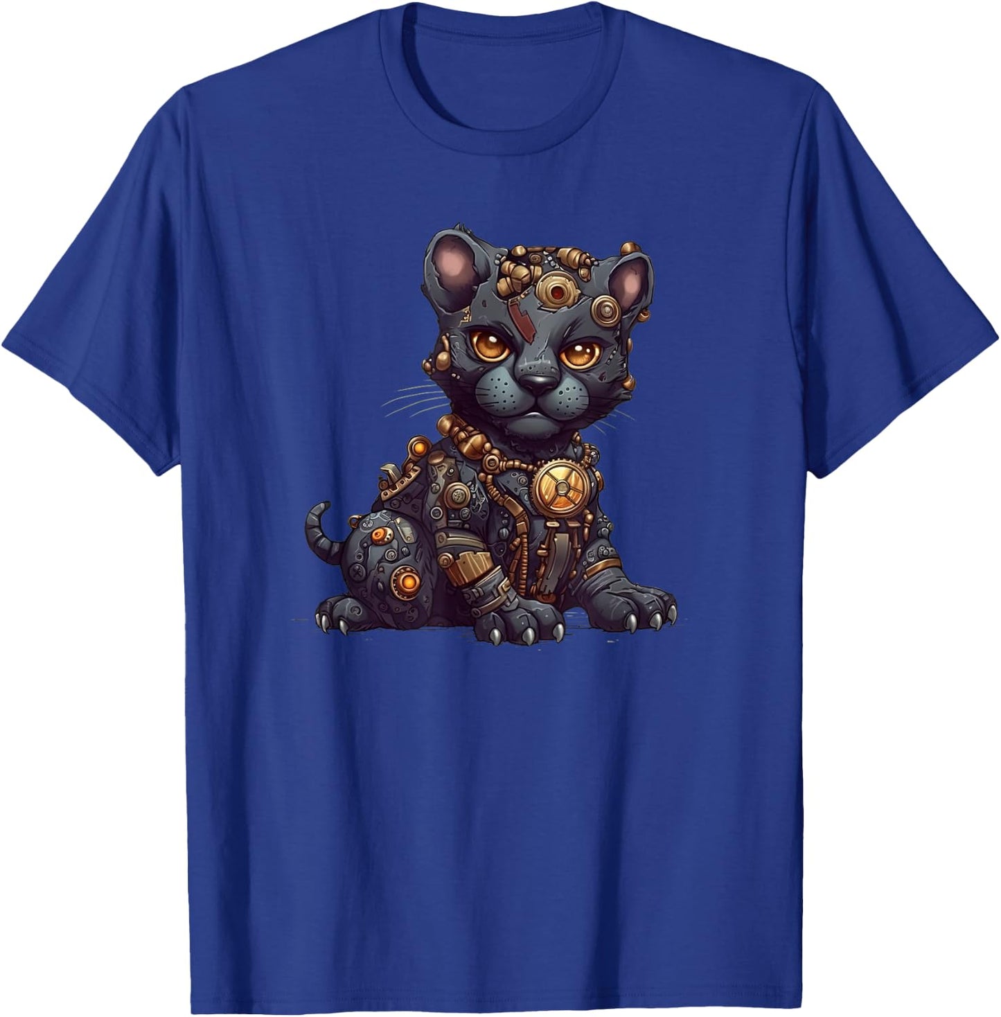 Panther in steampunk mechanical gear, vibrant feline T-Shirt - T-Shirt | Royal