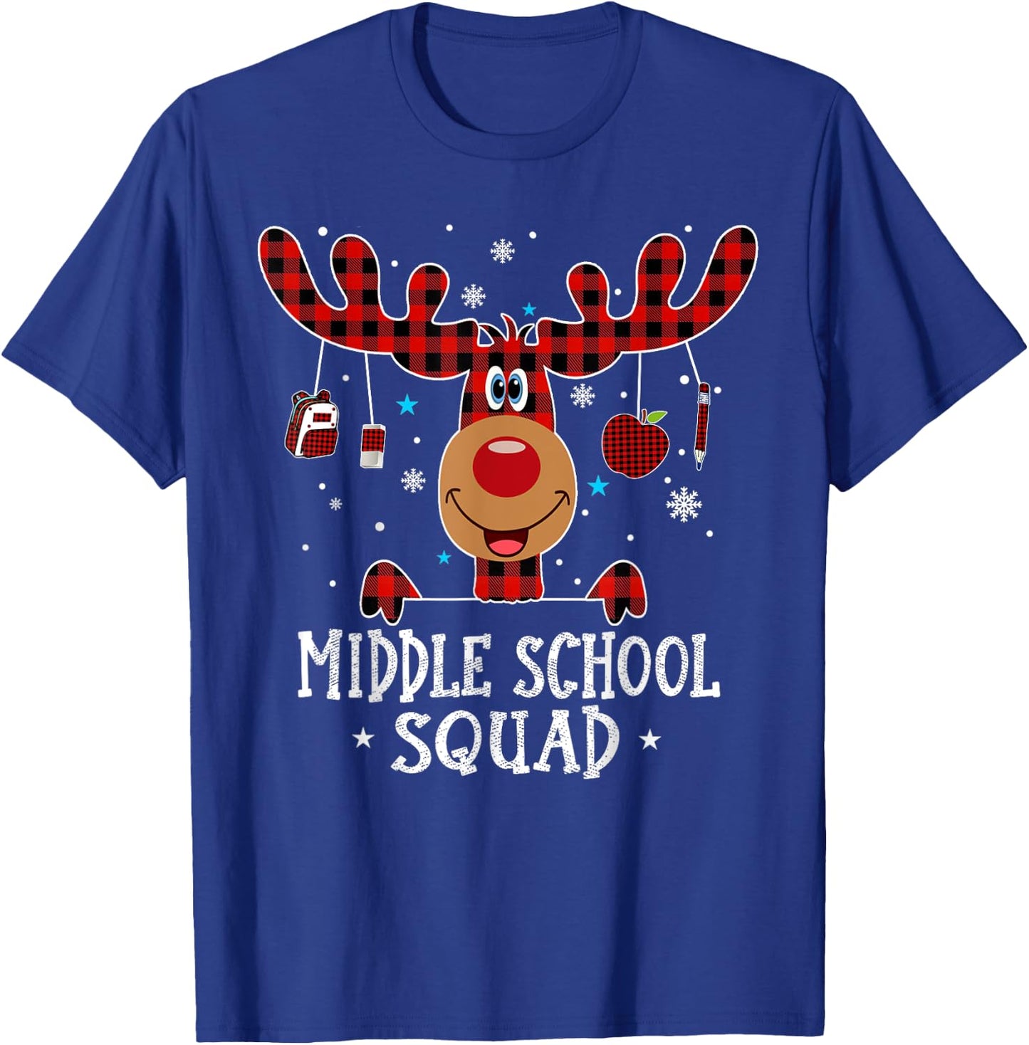 Middle School Squad Plaid Reindeer Santa Teacher Christmas Women Kids T-Shirt - T-Shirt | Royal