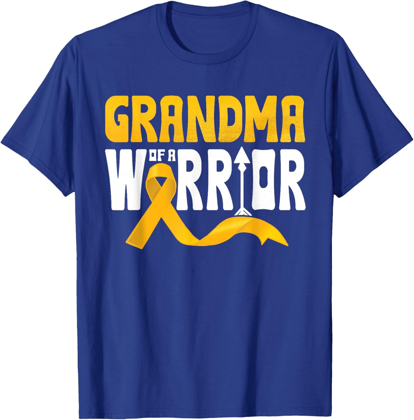 Grandma Of A Warrior Childhood Cancer Awareness Gold Ribbon T-Shirt - T-Shirt | Royal