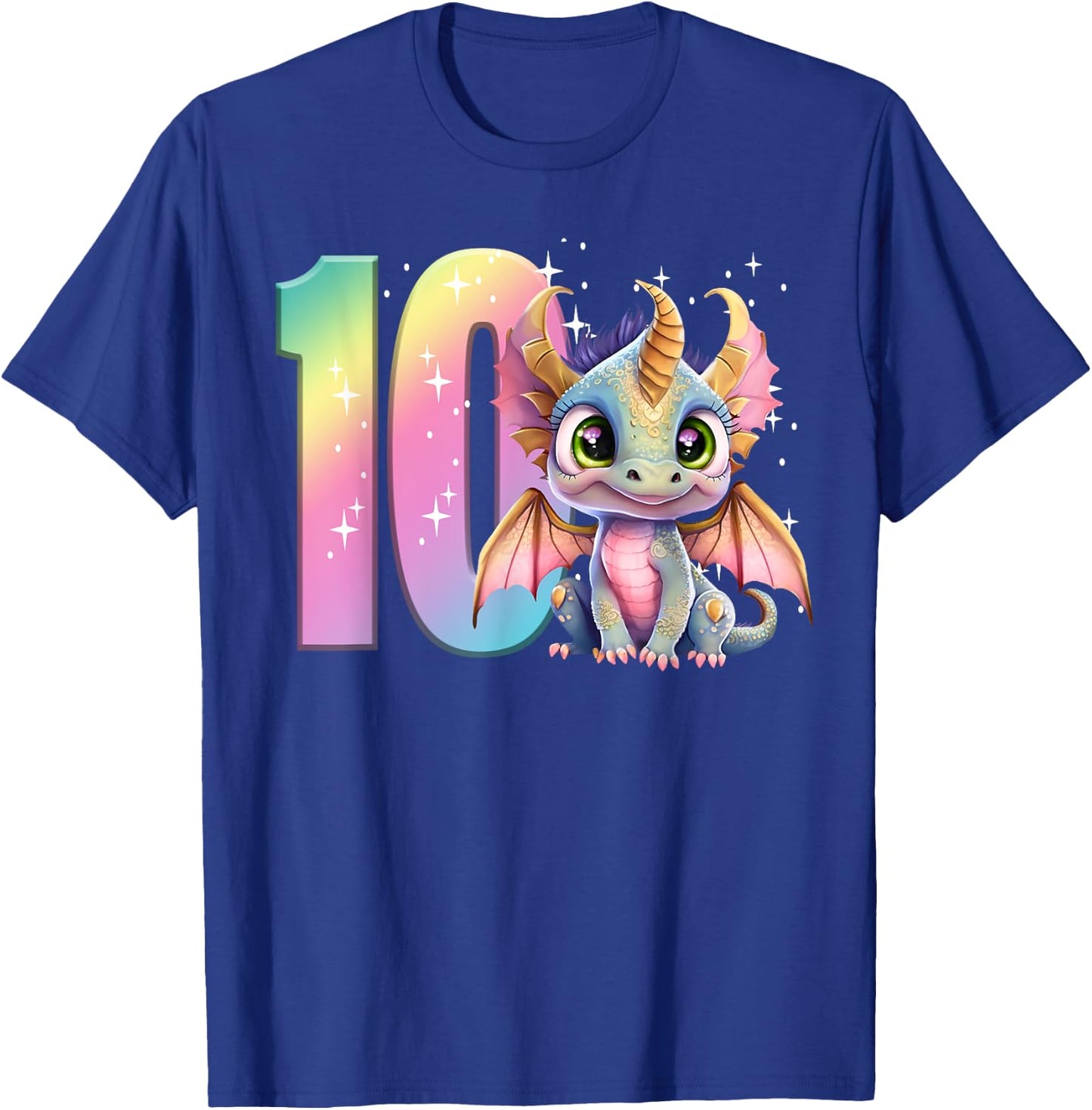 10th Birthday Shirt Dragon Party Rainbow Girl Double Digits T-Shirt - T-Shirt | Royal