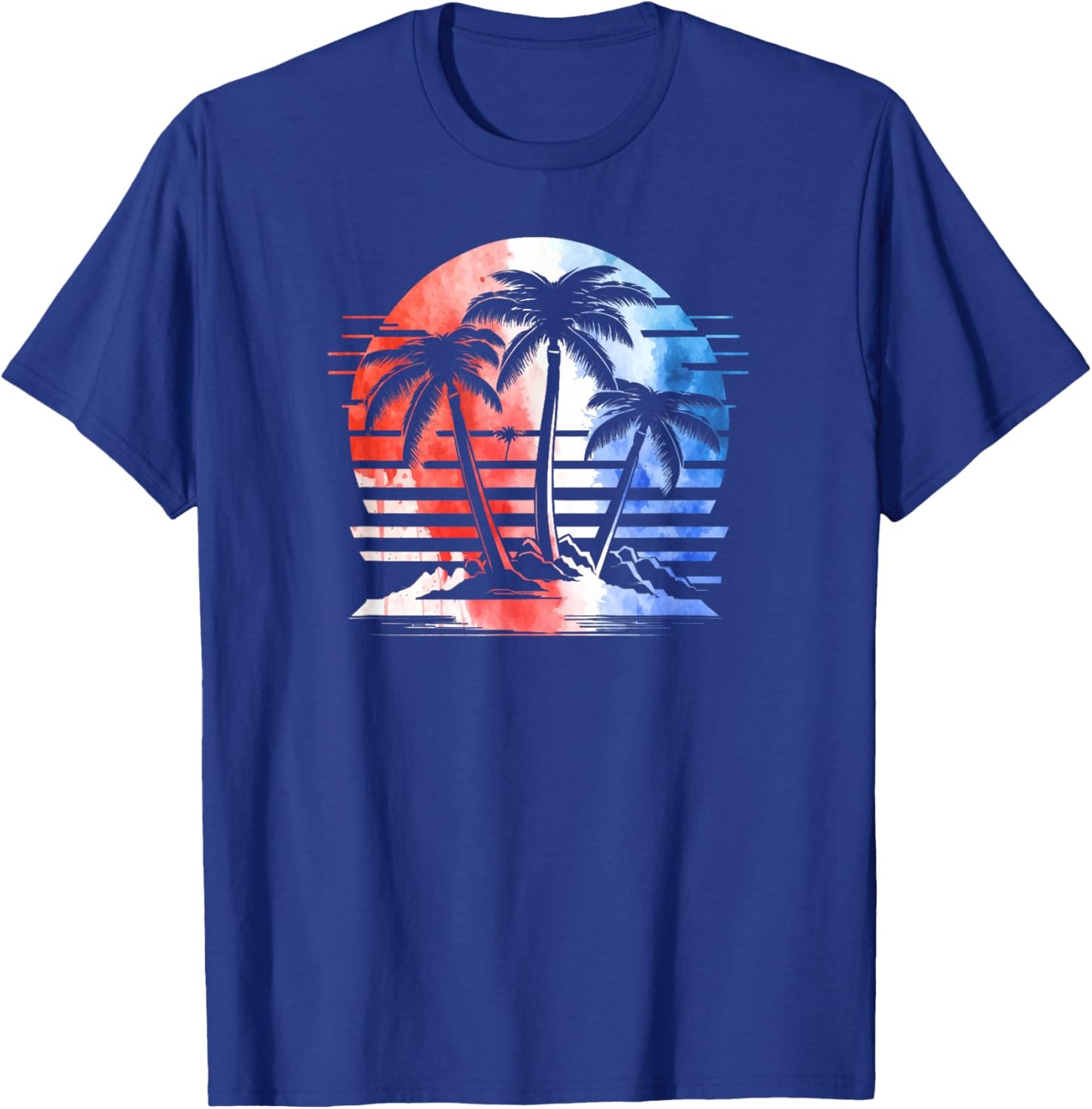 Red White Blue Retro Beach Palm Trees 4th of July Patriotic T-Shirt - T-Shirt | Royal