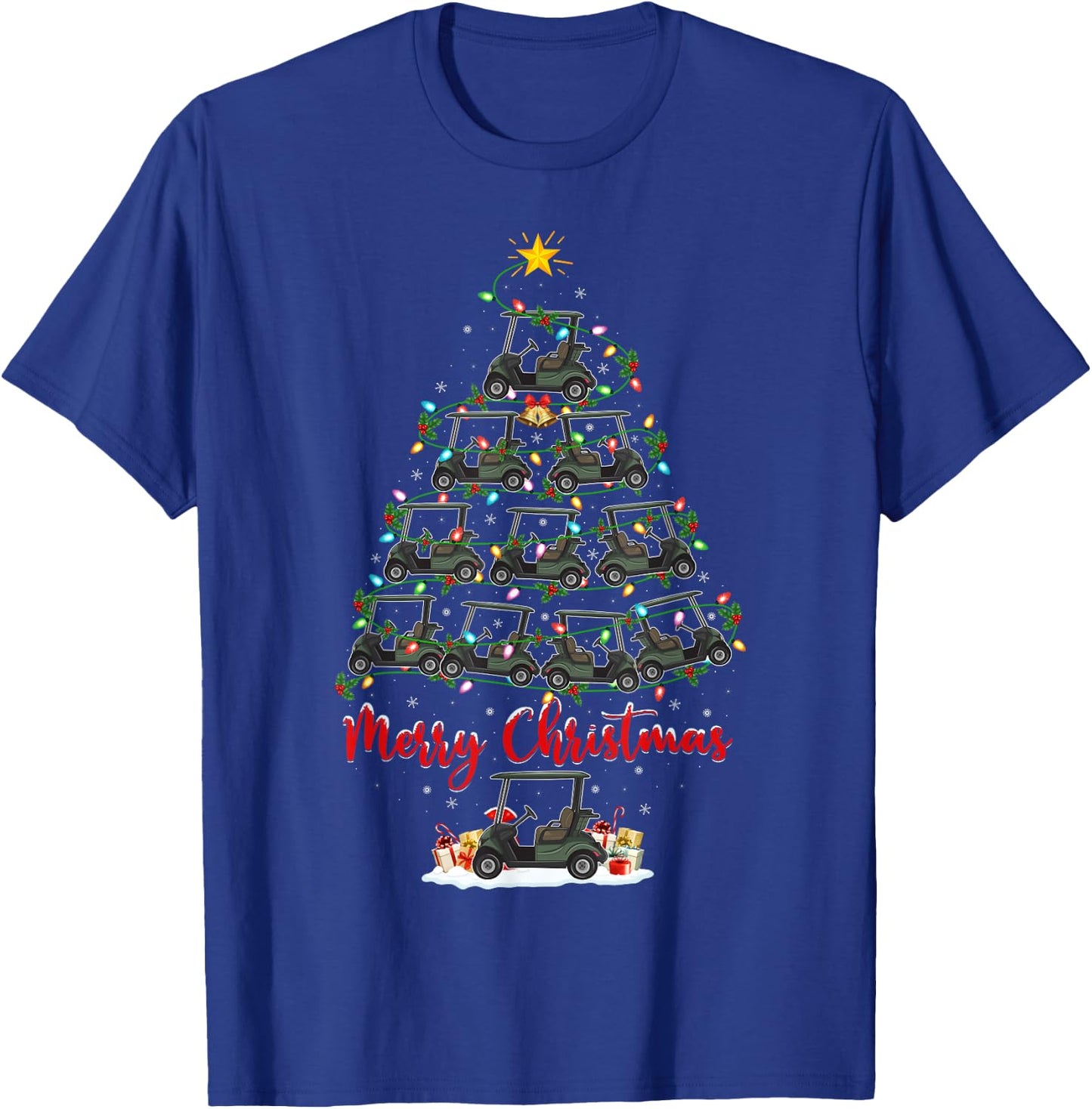 Golf Cart Lover Xmas Lighting Santa Golf Cart Christmas Tree T-Shirt - T-Shirt | Royal