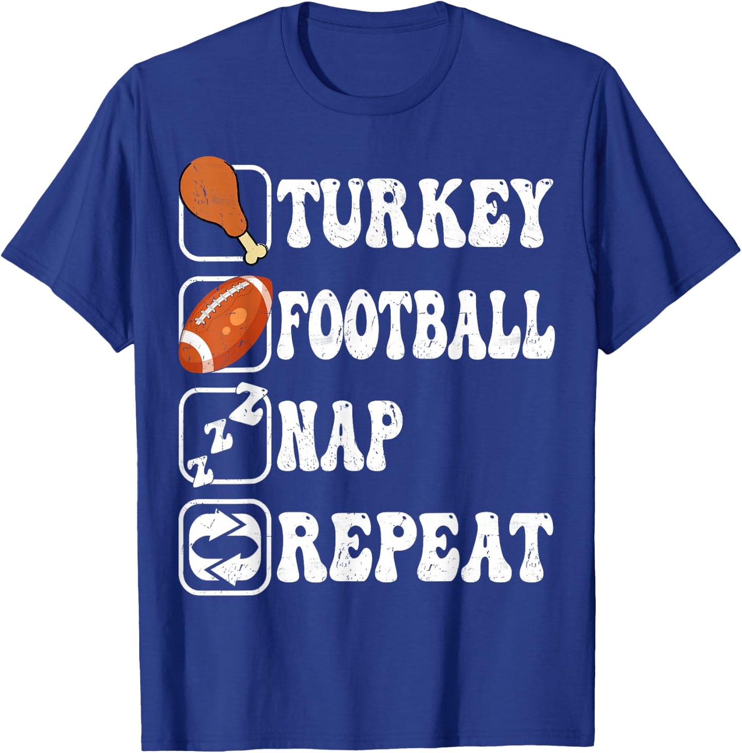 Happy Thanksgiving Football Turkey Nap Repeat Groovy Retro T-Shirt - T-Shirt | Royal