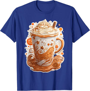 Pumpkin Spice Latte Art Fall Autumn Season Coffee Drinks T-Shirt - T-Shirt | Royal