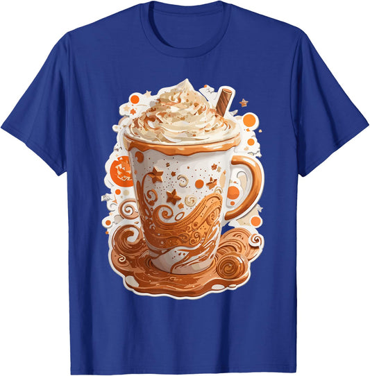 Pumpkin Spice Latte Art Fall Autumn Season Coffee Drinks T-Shirt - T-Shirt | Royal