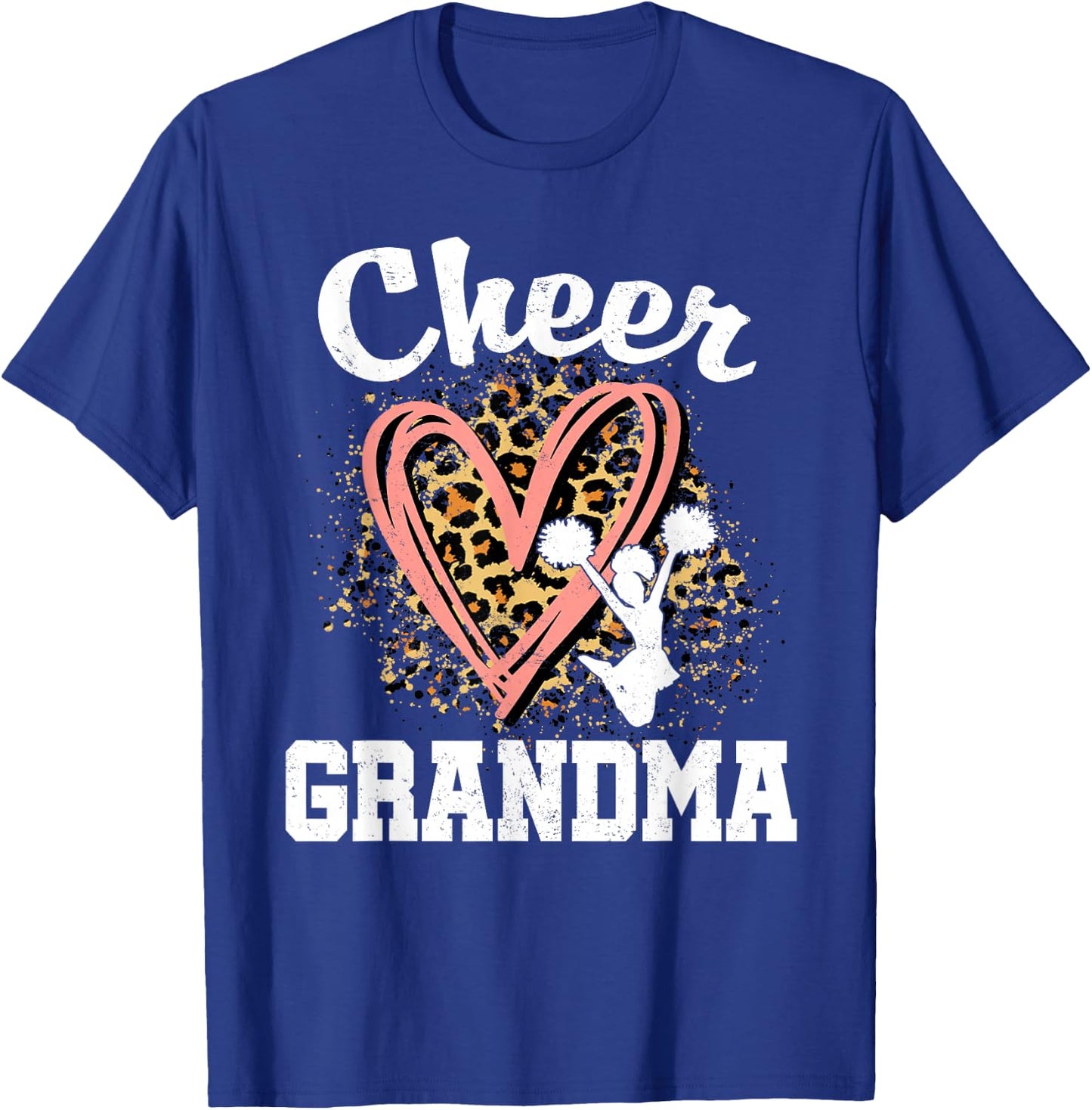 Cheer Grandma Leopard Heart Cheerleader T-Shirt - T-Shirt | Royal