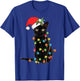 Santa Black Cat Tangled Up In Christmas Tree Lights Holiday T-Shirt - T-Shirt | Royal