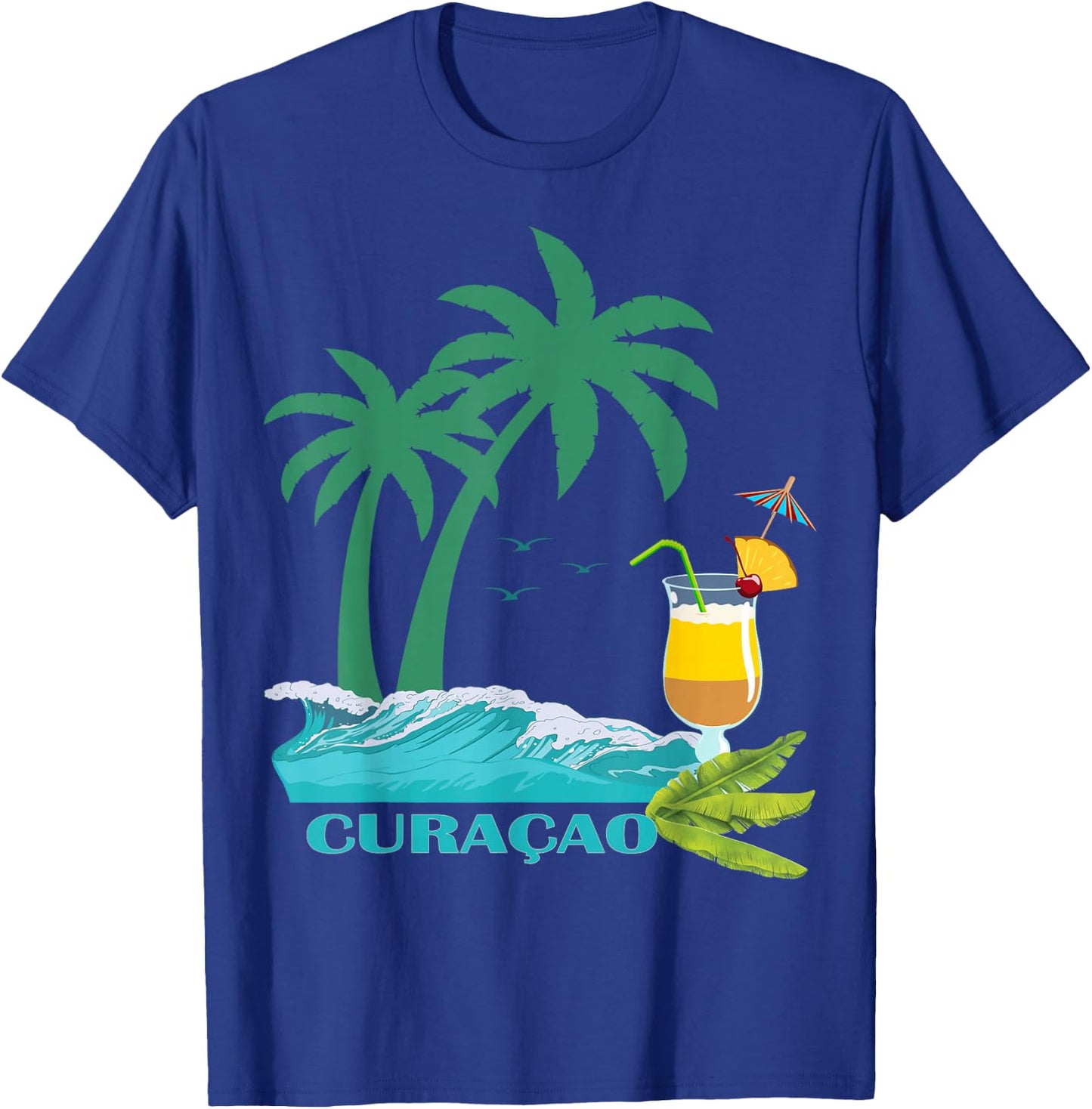 Curacao Palms Cocktail Caribbean Beach Island Souvenir Gift T-Shirt - T-Shirt | Royal