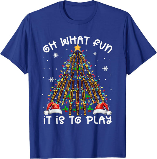 Funny It Is To Play Santa Hats Bassoons Xmas Tree Instrument T-Shirt - T-Shirt | Royal