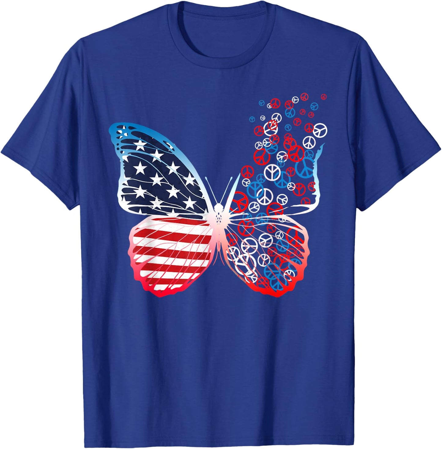 Butterfly Patriotic Peace Signs 4th of July US Flag T-Shirt - T-Shirt | Royal