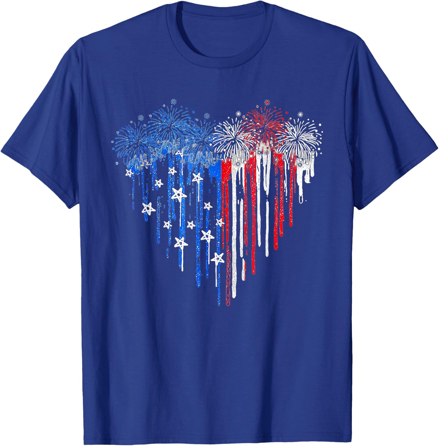 Firework Dripping Heart American Flag 4th Of July Patriotic T-Shirt - T-Shirt | Royal