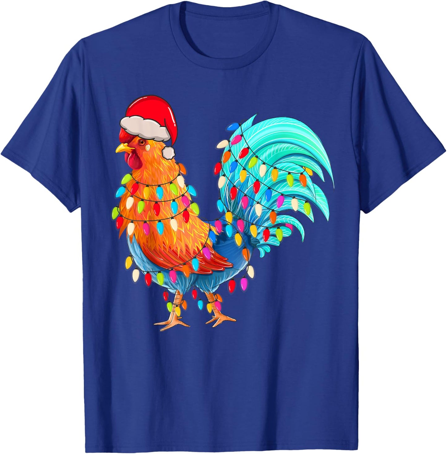 Christmas Lights Chicken Wearing Xmas Hat Chicken Hen Lover T-Shirt - T-Shirt | Royal