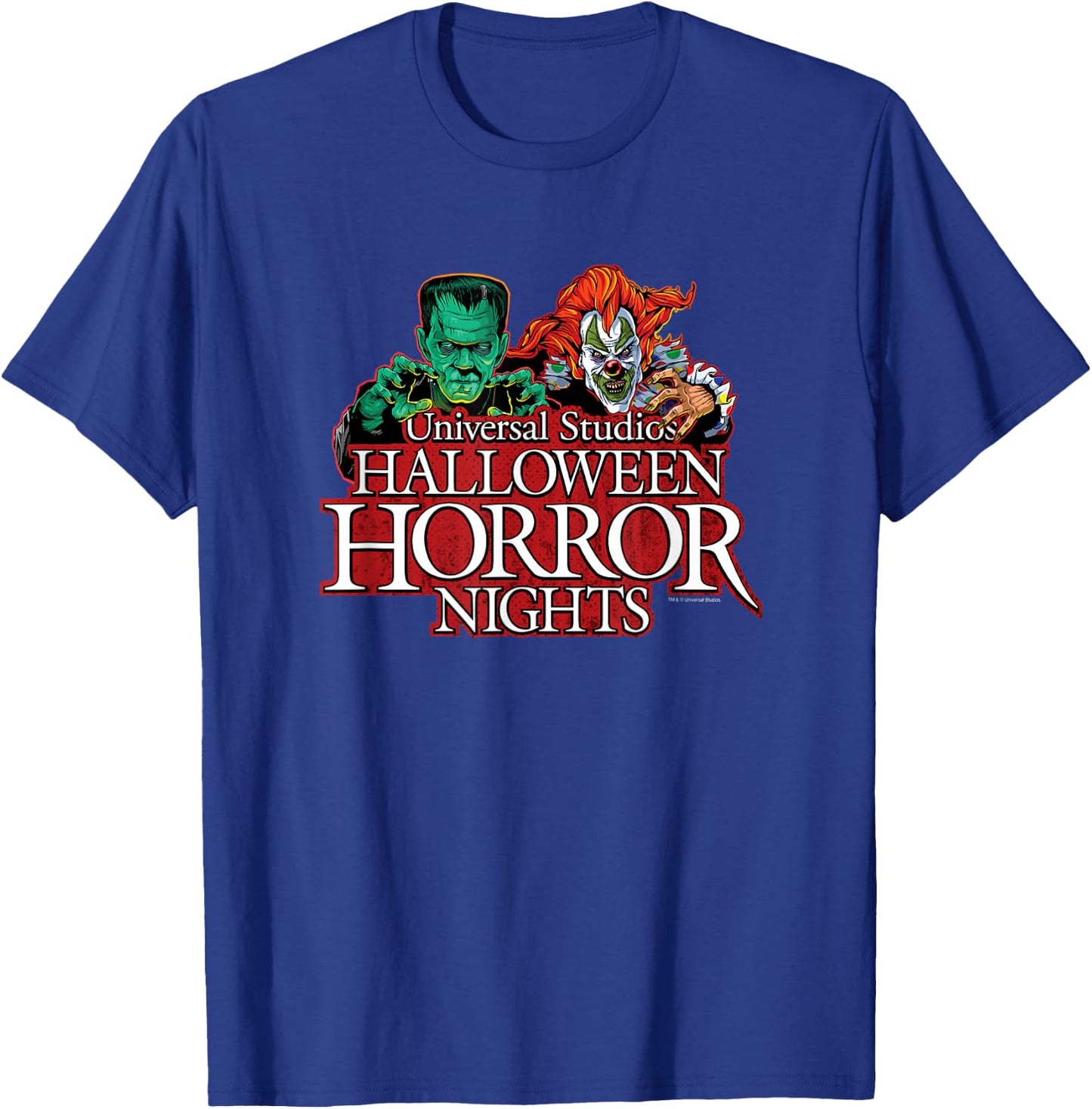 Halloween Horror Nights Frankenstein and Jack The Clown T-Shirt - T-Shirt | Royal