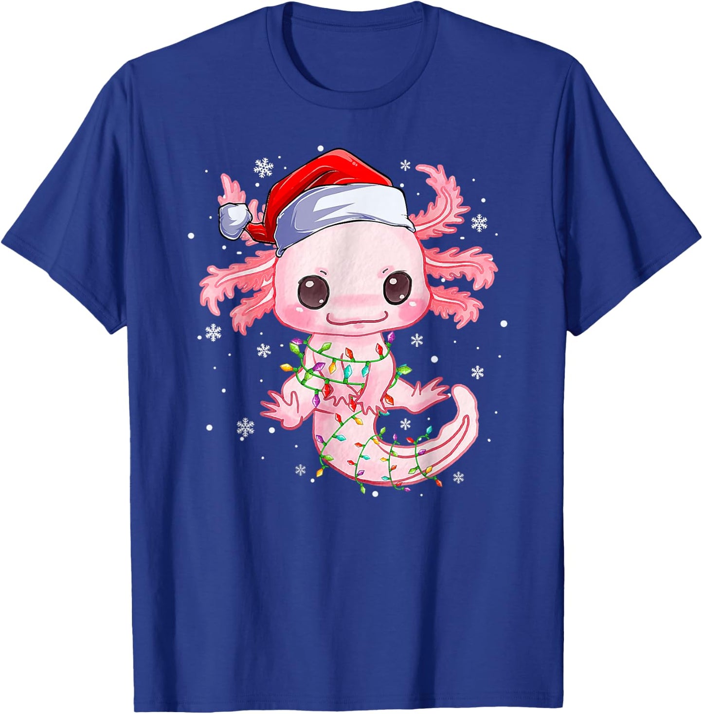 Christmas Axolotl Santa Hat Lights Japanese Cute Anime Xmas T-Shirt - T-Shirt | Royal