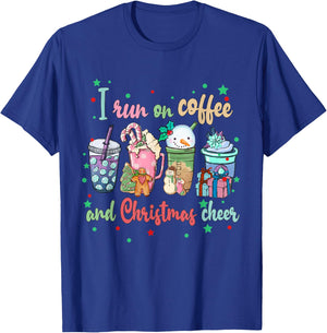 I Run On Coffee And Christmas Cheer Funny Christmas Coffee T-Shirt - T-Shirt | Royal