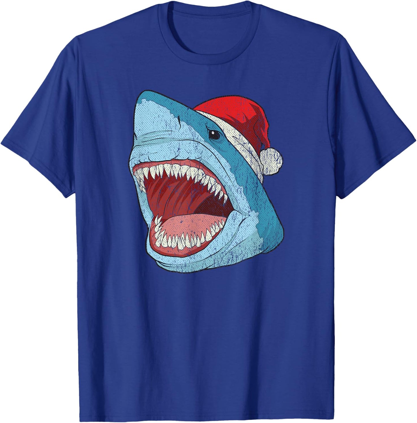 Santa Jaws Funny Shark Christmas Holiday Vintage T-Shirt - T-Shirt | Royal