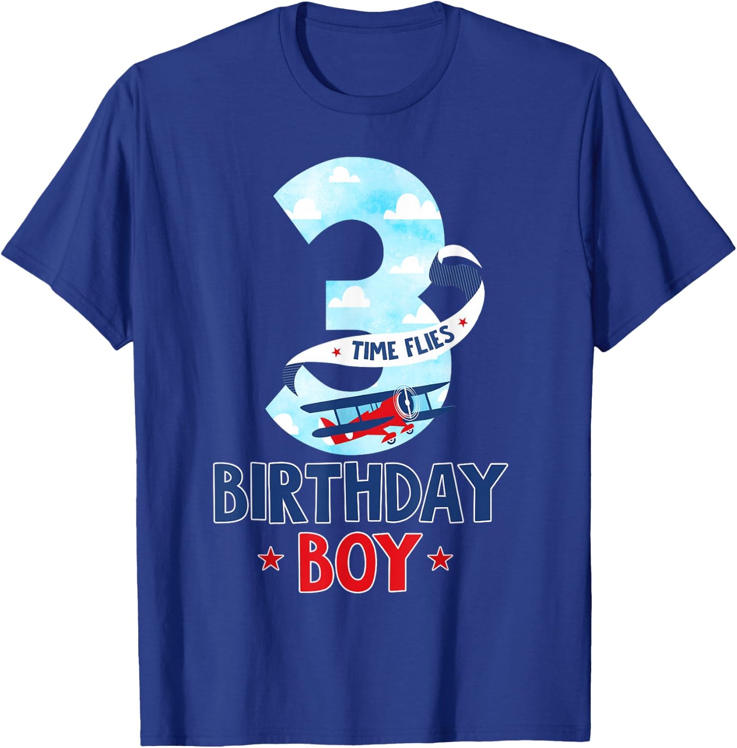3 Year Old Birthday Outfit Boy Airplane Pilot 3rd Bday T-Shirt - T-Shirt | Royal
