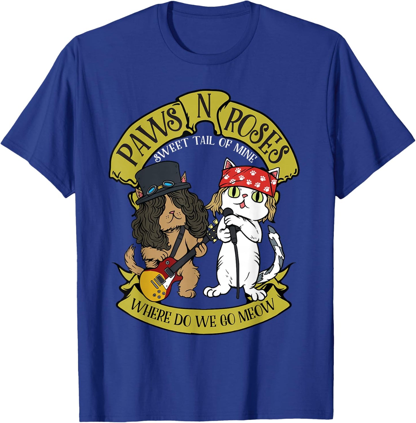 Funny Cat Paws Rock Music Gift Men Kids Women Funny Cat T-Shirt - T-Shirt | Royal