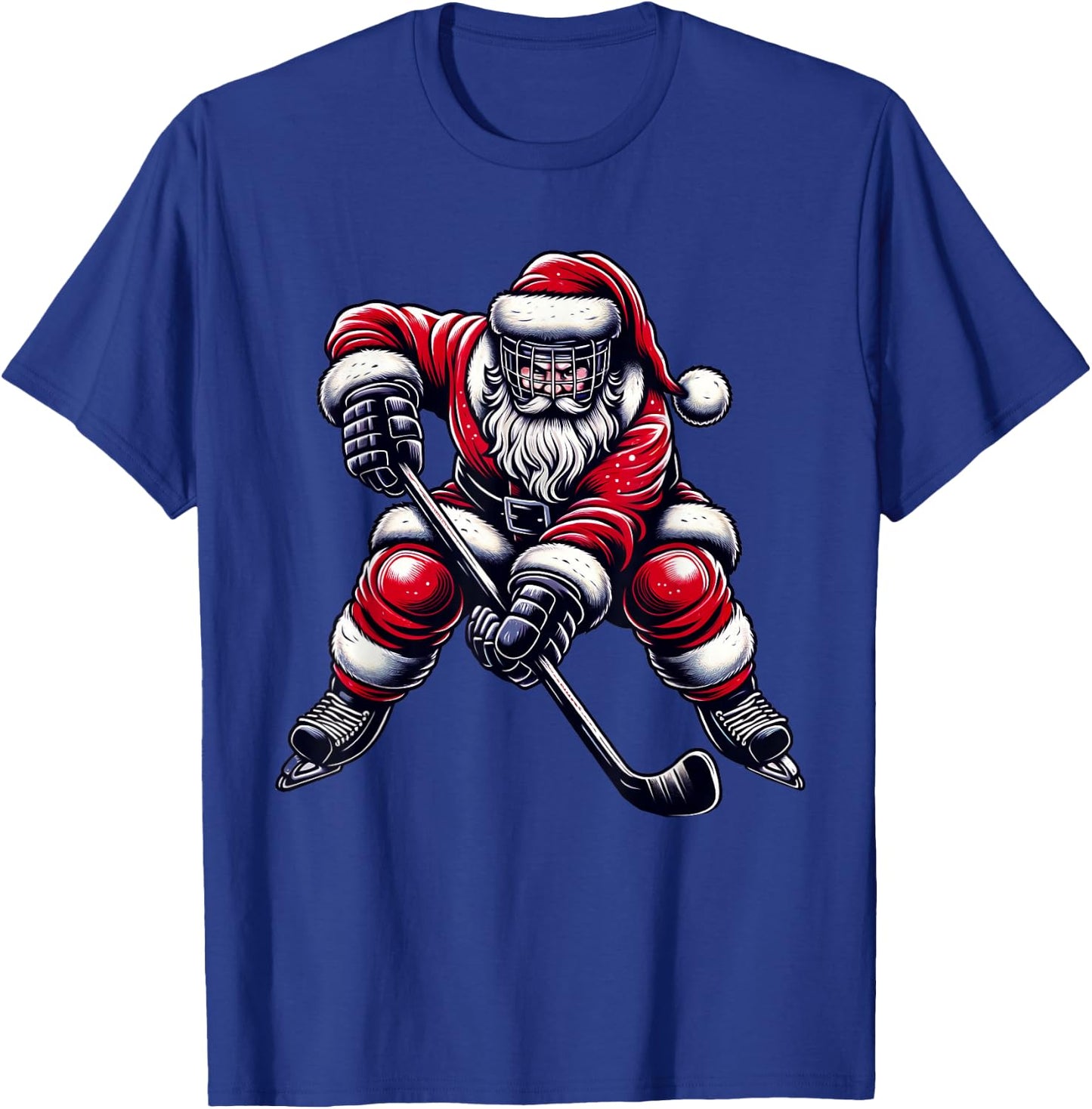 Christmas Sports Santa Plays Ice Hockey, Xmas Women Men Kids T-Shirt - T-Shirt | Royal