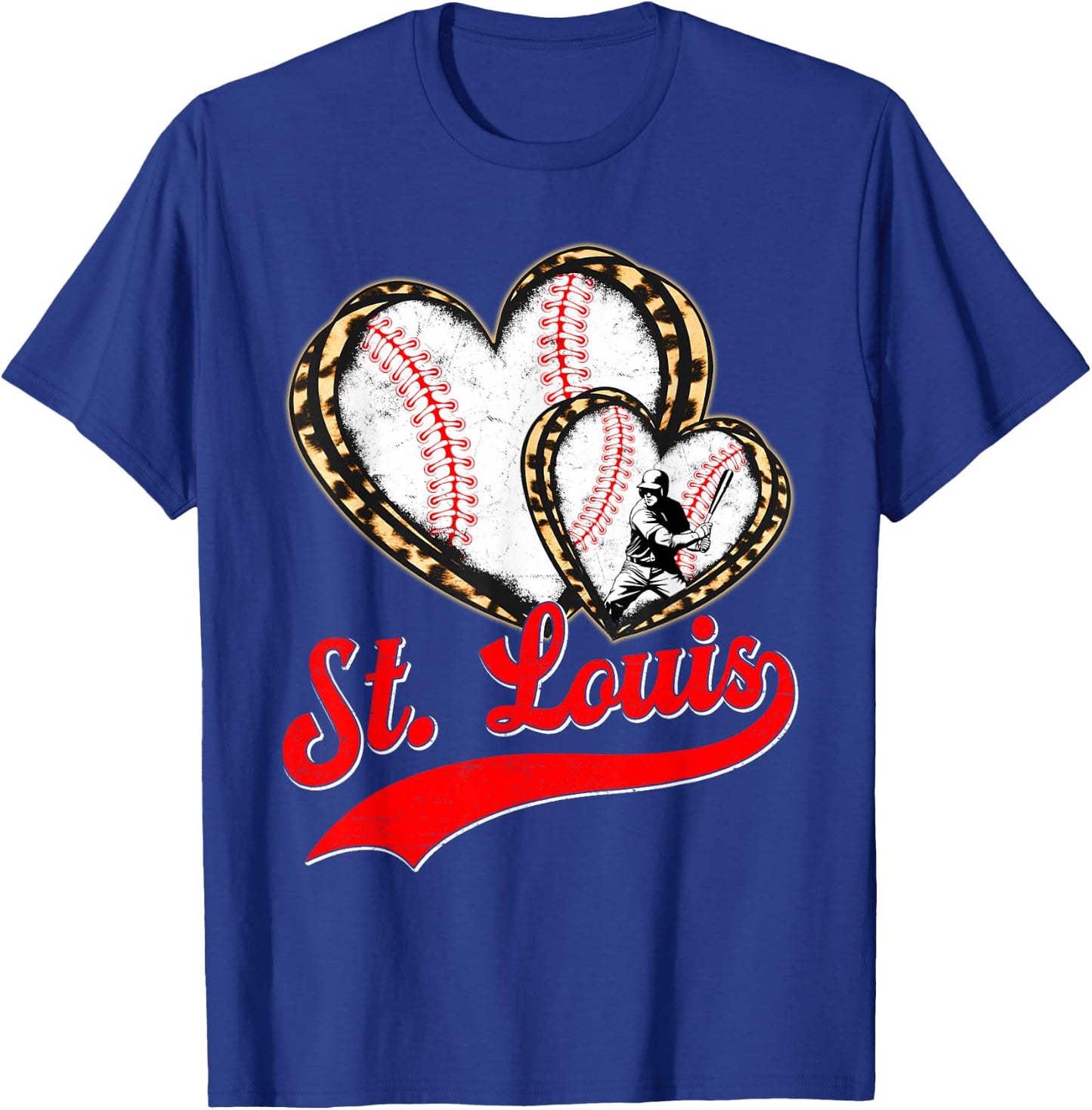 Vintage St. Louis Baseball Leopard Heart Baseball Fans T-Shirt - T-Shirt | Royal