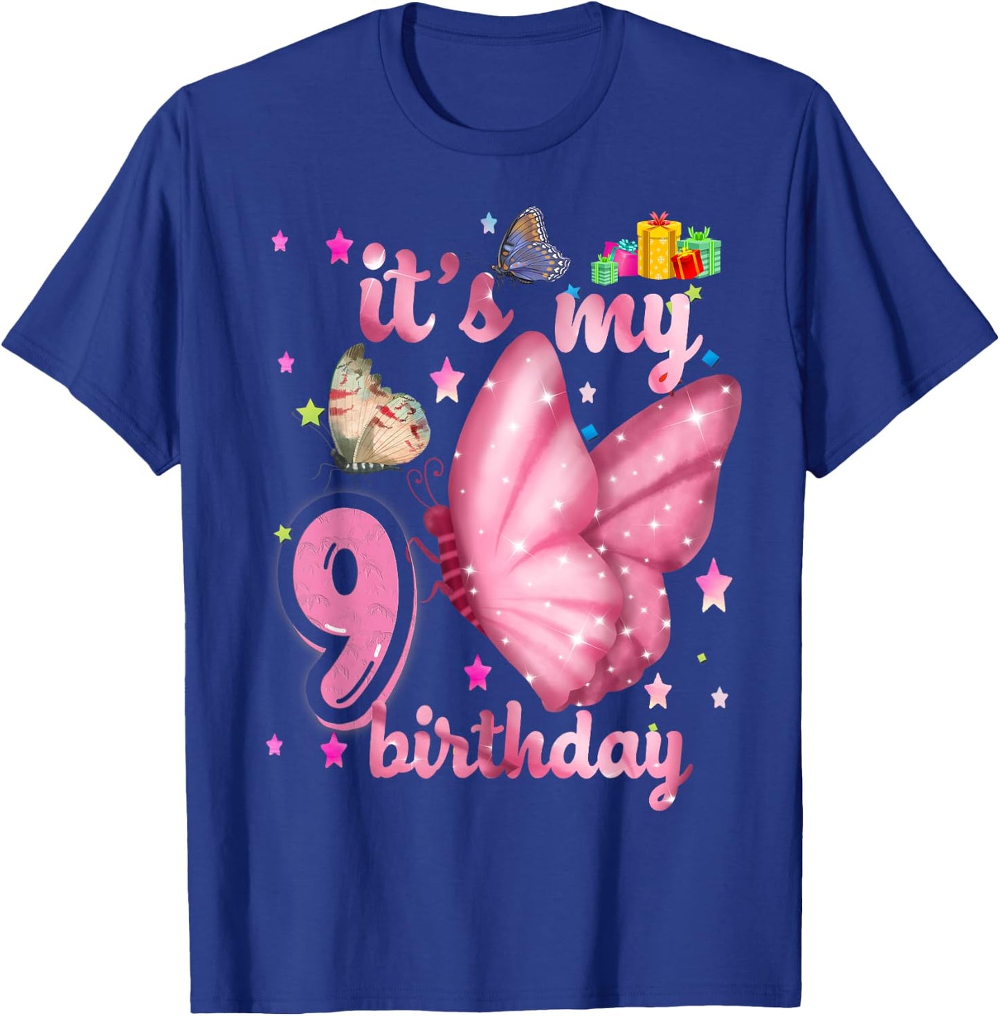 BUTTERFLY Birthday Girl Princess 9th Birthday BUTTERFLY T-Shirt - T-Shirt | Royal