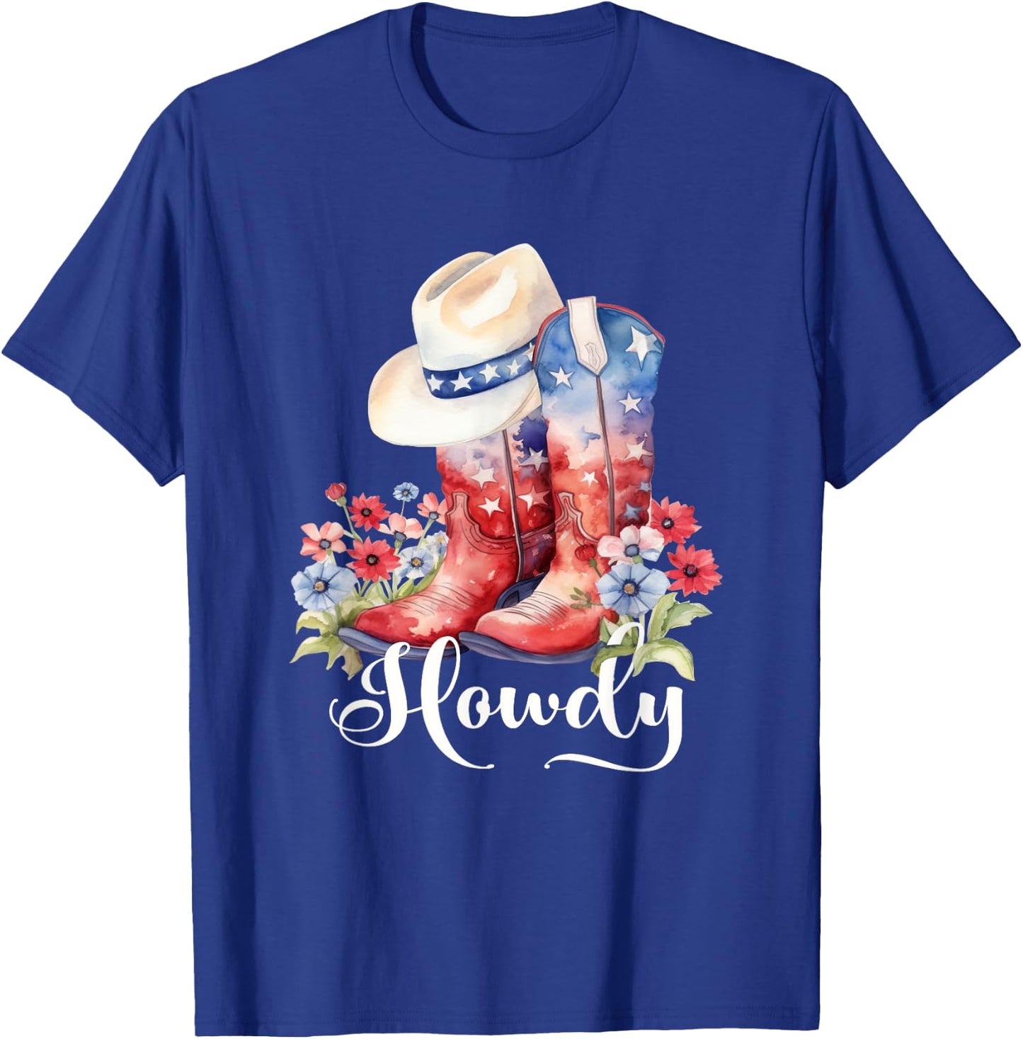 Cute Watercolor Cowgirl Boots Hat Flower Howdy Women Girls T-Shirt - T-Shirt | Royal