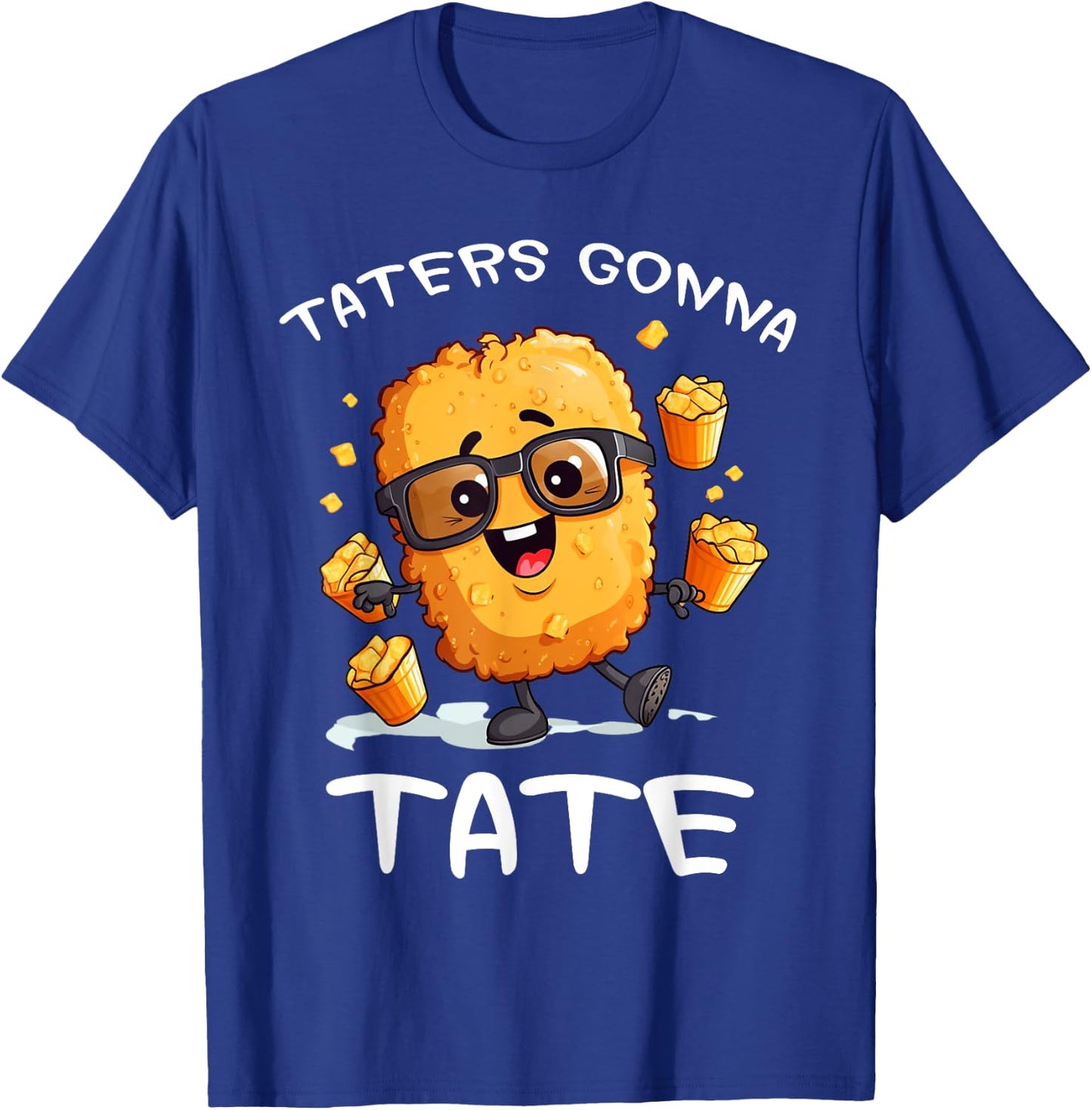 Fast Food Apparel Taters Gonna Tate Funny Potato Squad Vegetarian Tater Tots Black Cartoon Potato T-Shirt - T-Shirt | Royal