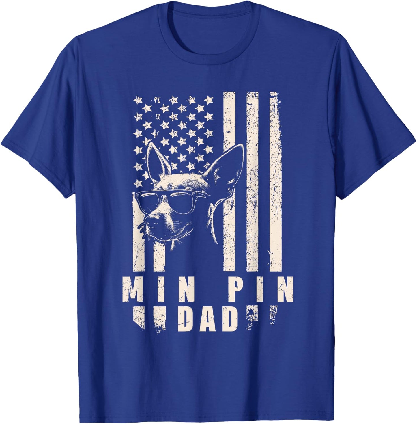 Min Pin Dog Dad American Flag Gifts for Best Father Men Xmas T-Shirt - T-Shirt | Royal