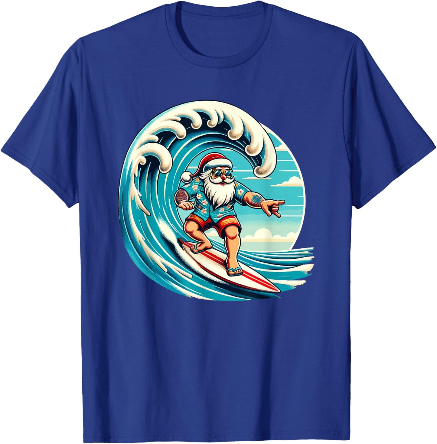 Santa Claus Hawaiian Surfing Christmas Aloha Tropical Xmas T-Shirt - T-Shirt | Royal