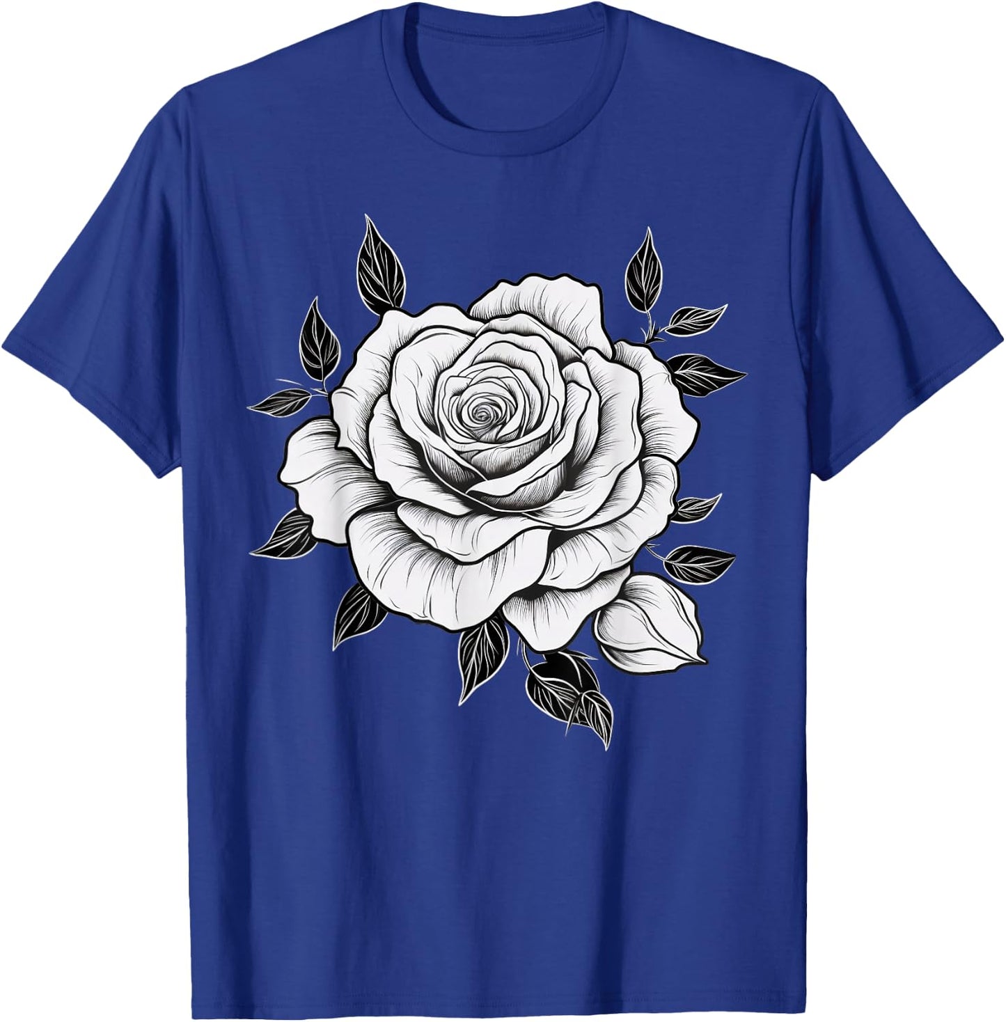 Minimalistic Rose Flower on black and white Rose T-Shirt - T-Shirt | Royal