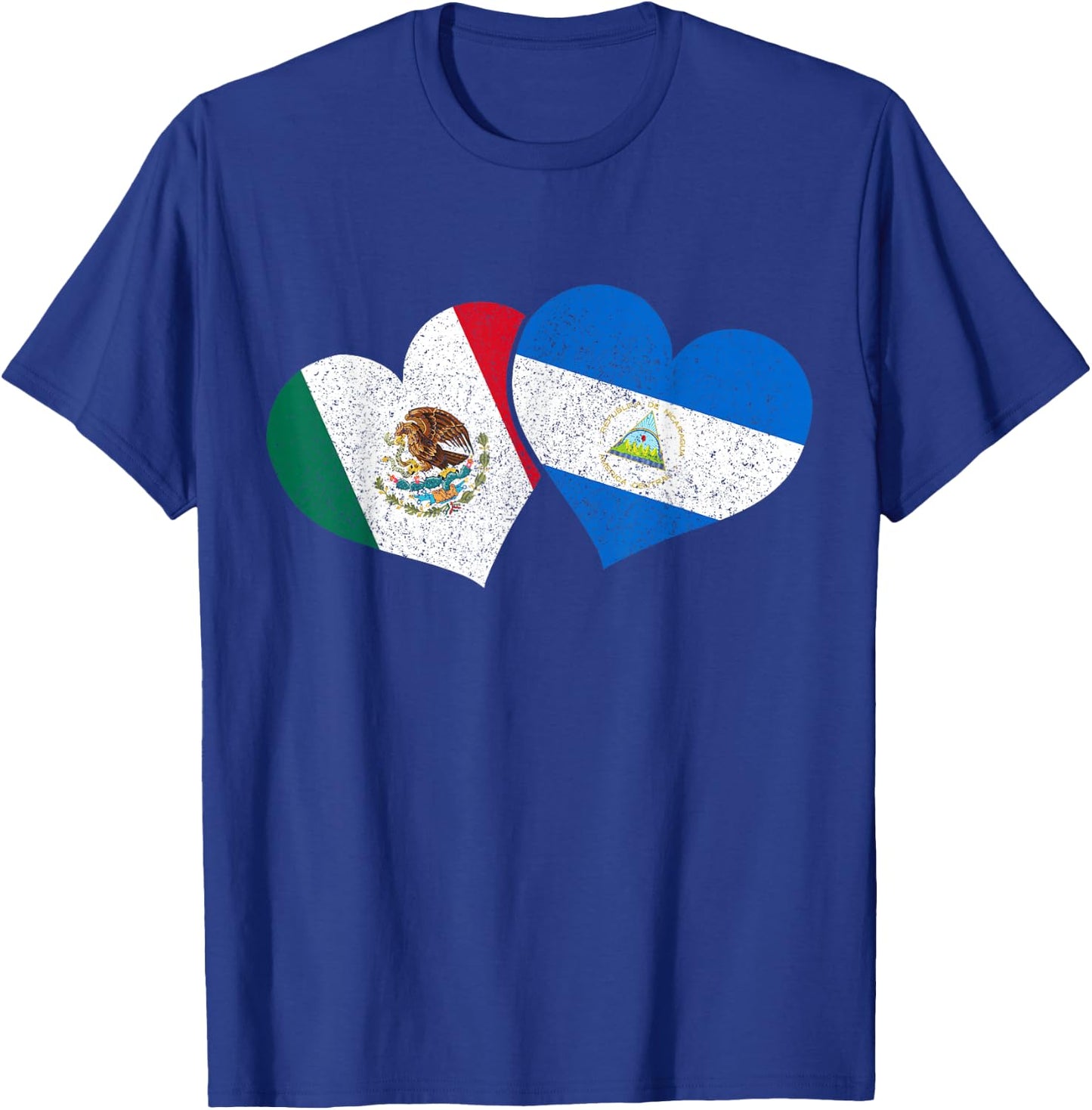 Mexico Nicaragua Hearts Mexican Nicaraguan Flag Pride Nica T-Shirt - T-Shirt | Royal