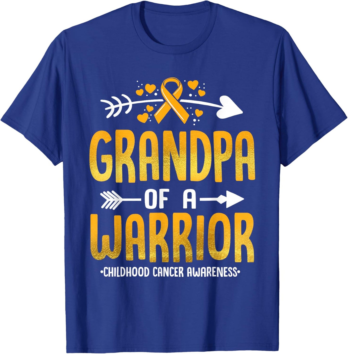 Grandpa Of A Warrior Childhood Cancer Awareness Gold Ribbon T-Shirt - T-Shirt | Royal