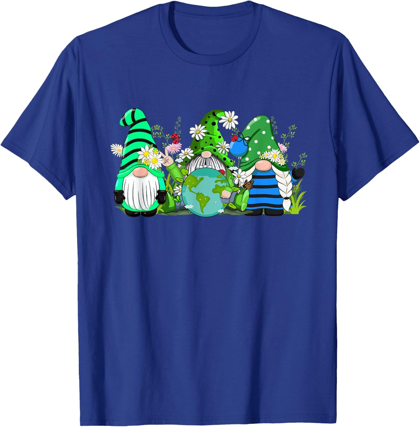 Three Gnomes Daisy Flower Earth Day Funny Gnome Lover T-Shirt - T-Shirt | Royal